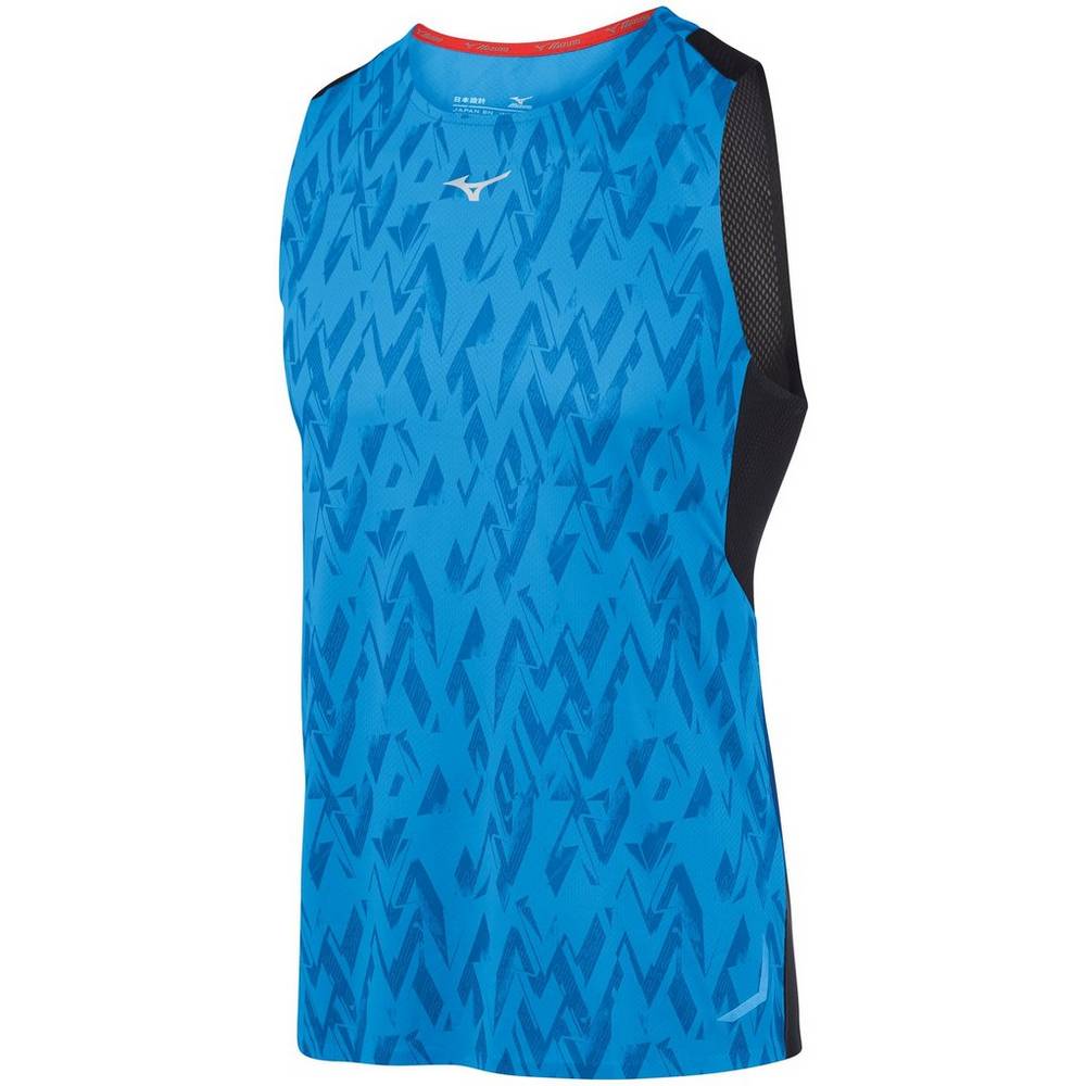 Mens Mizuno Aero Running Tank Top Blue/Black Philippines (YXUSEF635)